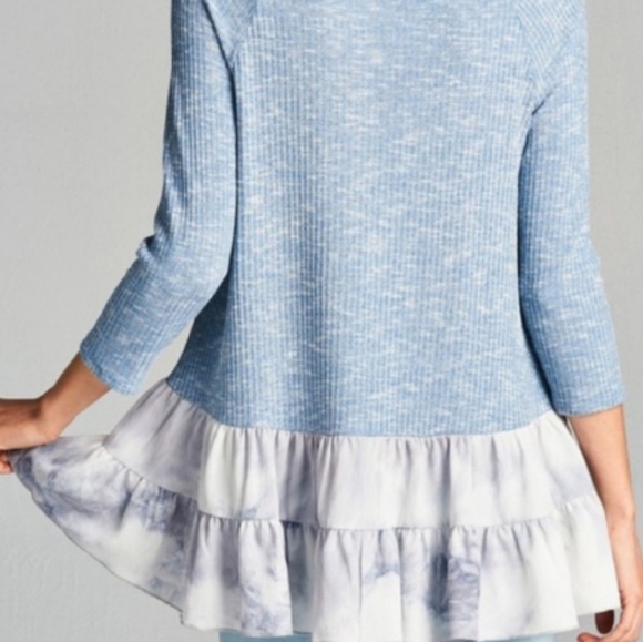 Baby blue ribbed high low tunic top - Picture 3 of 4